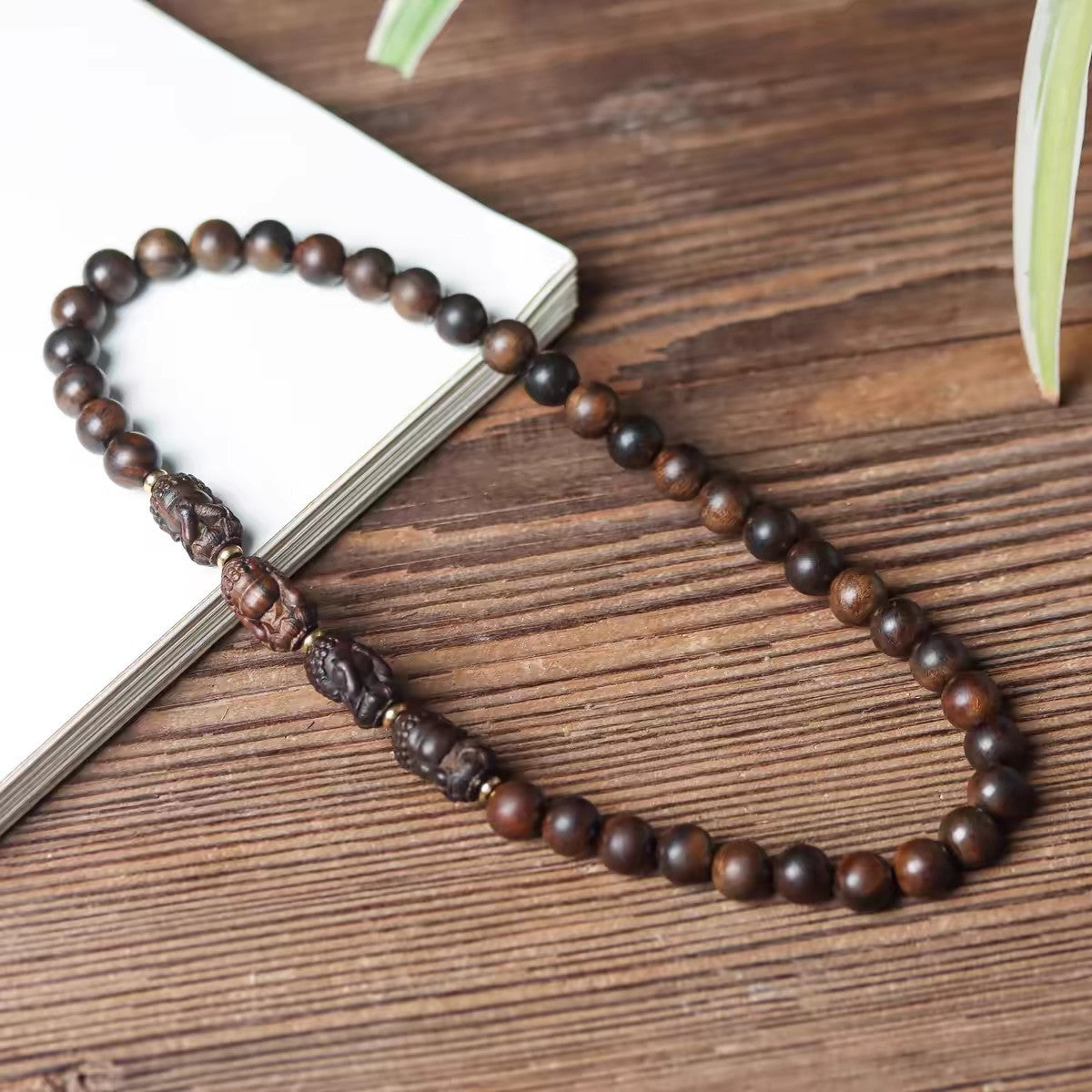 Serenity Men Bracelet With Four Buddha Carved From Agarwood