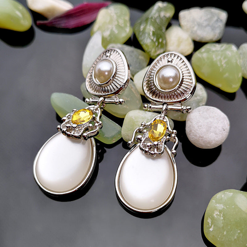 Allereya Vintage Women Moonstone Pearl Earrings