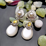 Allereya Vintage Women Moonstone Pearl Earrings