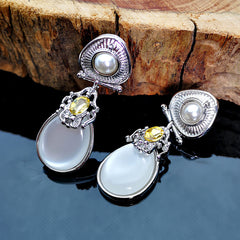 Allereya Vintage Women Moonstone Pearl Earrings