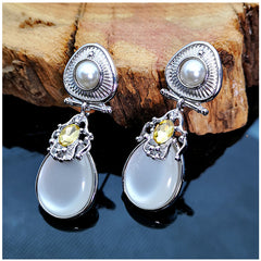 Allereya Vintage Women Moonstone Pearl Earrings