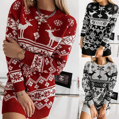 Christmas Women Jacquard Long Knitted Sweaters