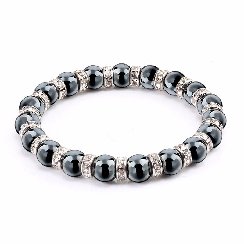 Haematite Unisex Beaded Bracelet Micro Inlay Rhinestones