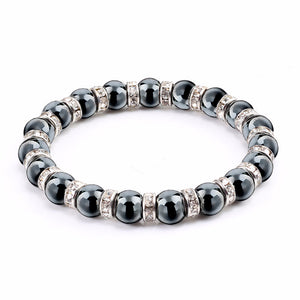 Haematite Unisex Beaded Bracelet Micro Inlay Rhinestones