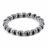 Haematite Unisex Beaded Bracelet Micro Inlay Rhinestones