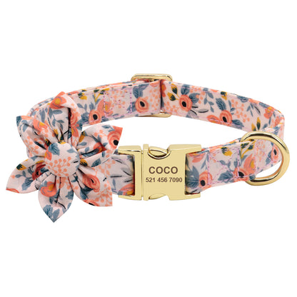 Floral Pet Dog Collar Lettering