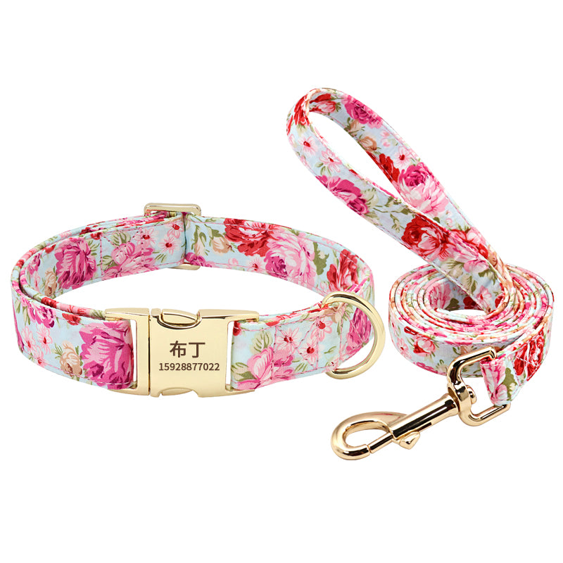 Floral Pet Dog Collar Lettering