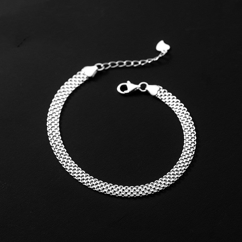 Women 925 Silver Wide Chain Bracelet