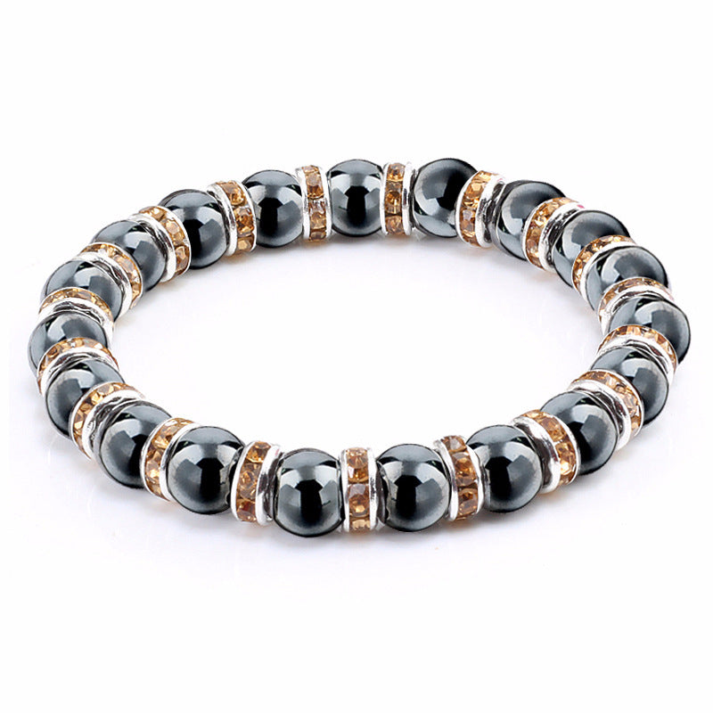 Haematite Unisex Beaded Bracelet Micro Inlay Rhinestones