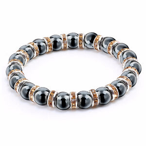 Haematite Unisex Beaded Bracelet Micro Inlay Rhinestones