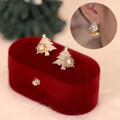 Christmas Tree Rotatable Earrings Shiny Rhinestone