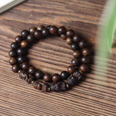 Serenity Men Bracelet With Four Buddha Carved From Agarwood