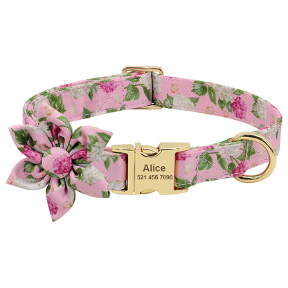 Floral Pet Dog Collar Lettering