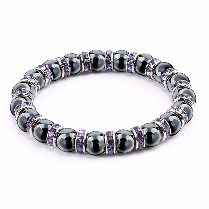 Haematite Unisex Beaded Bracelet Micro Inlay Rhinestones