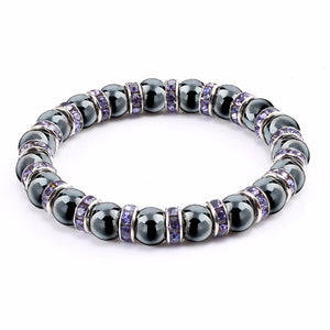 Haematite Unisex Beaded Bracelet Micro Inlay Rhinestones