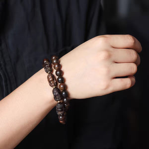 Serenity Men Bracelet With Four Buddha Carved From Agarwood