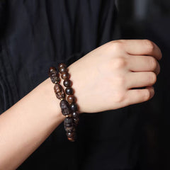 Serenity Men Bracelet With Four Buddha Carved From Agarwood
