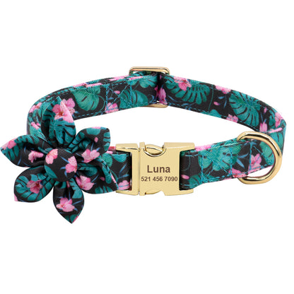 Floral Pet Dog Collar Lettering