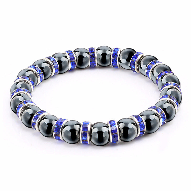 Haematite Unisex Beaded Bracelet Micro Inlay Rhinestones