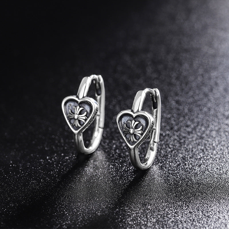 Women 925 Pure Silver Ear Buckle Love Crow Earrings