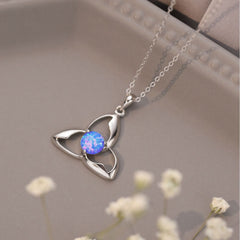 Celitc women Necklace 925 Silver Pendant White Round Opal Pendant