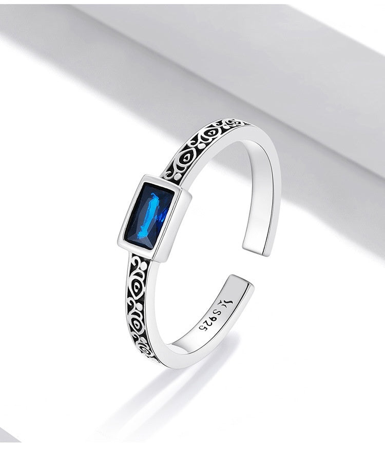 S925 Sterling Silver Dainty Adjustable Square Blue stone