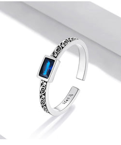 S925 Sterling Silver Dainty Adjustable Square Blue stone