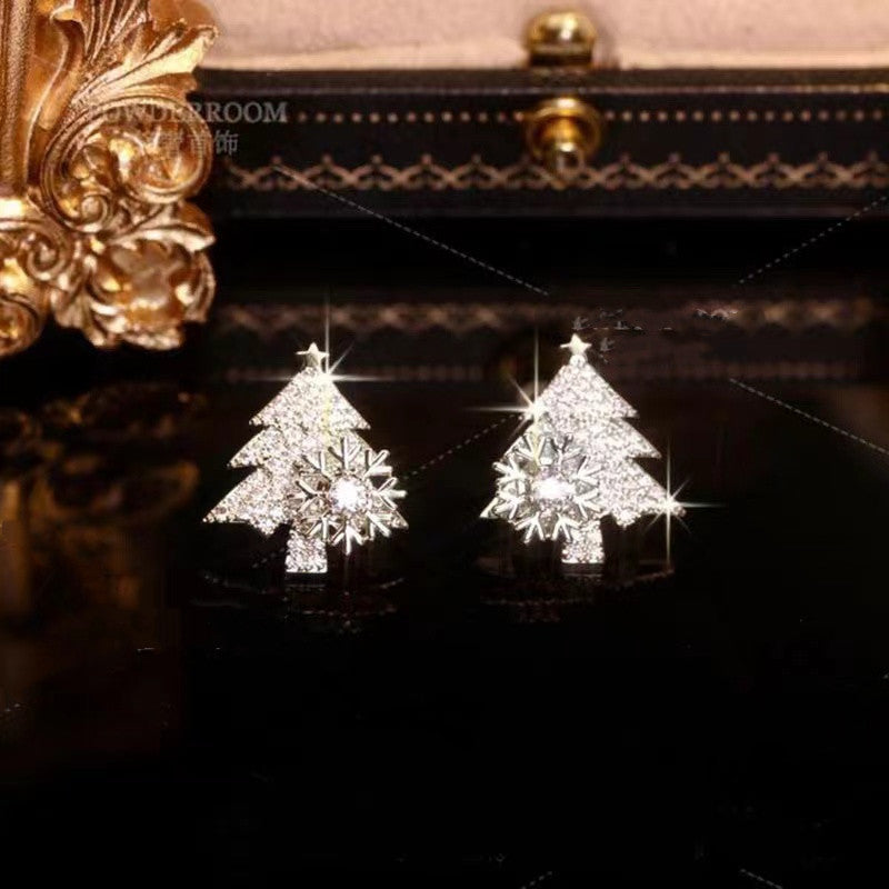 Christmas Tree Rotatable Earrings Shiny Rhinestone