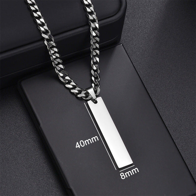 Yahoya Men Stainless Steel Long Strip Military Necklace