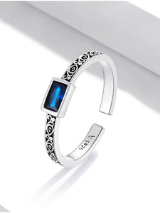 S925 Sterling Silver Dainty Adjustable Square Blue stone