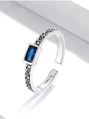 S925 Sterling Silver Dainty Adjustable Square Blue stone