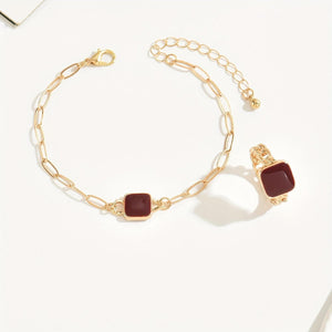 Dainty Women 14K Gold Plated Agate Bracelet And  Ring Set
