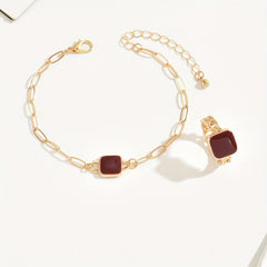 Dainty Women 14K Gold Plated Agate Bracelet And  Ring Set