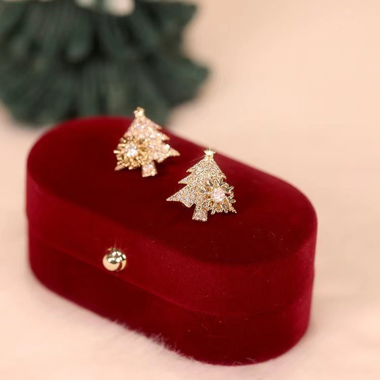 Christmas Tree Rotatable Earrings Shiny Rhinestone