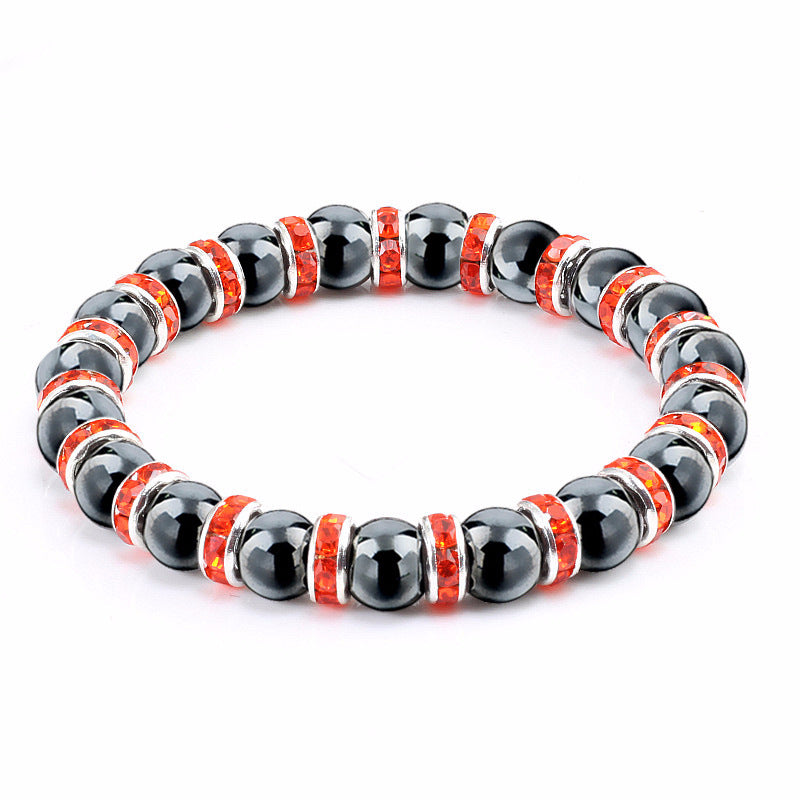 Haematite Unisex Beaded Bracelet Micro Inlay Rhinestones