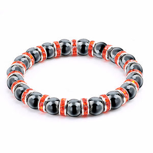 Haematite Unisex Beaded Bracelet Micro Inlay Rhinestones