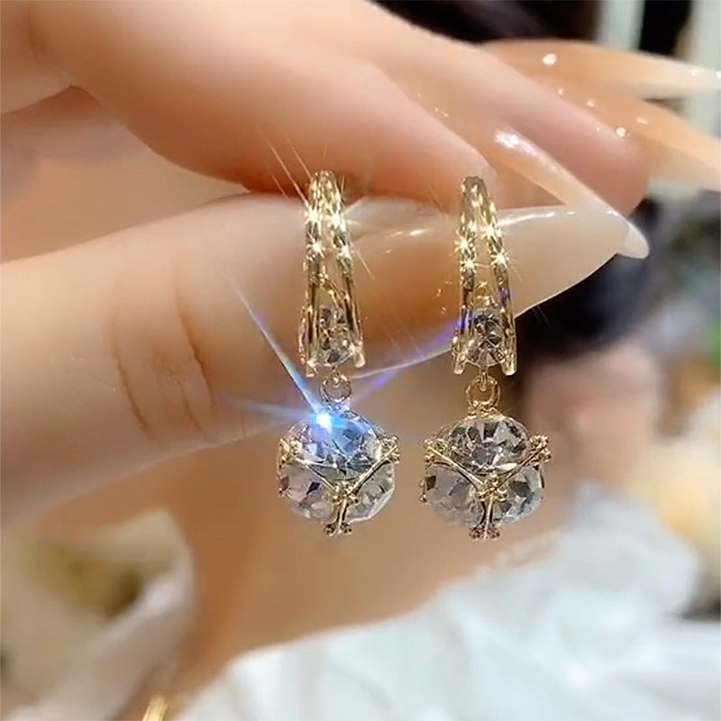 Women Gold Zircon French Crystal Earrings