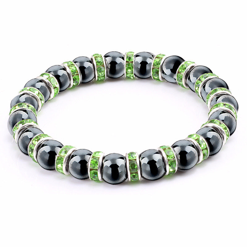 Haematite Unisex Beaded Bracelet Micro Inlay Rhinestones
