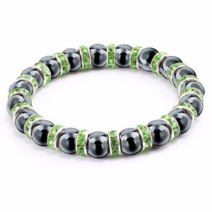 Haematite Unisex Beaded Bracelet Micro Inlay Rhinestones