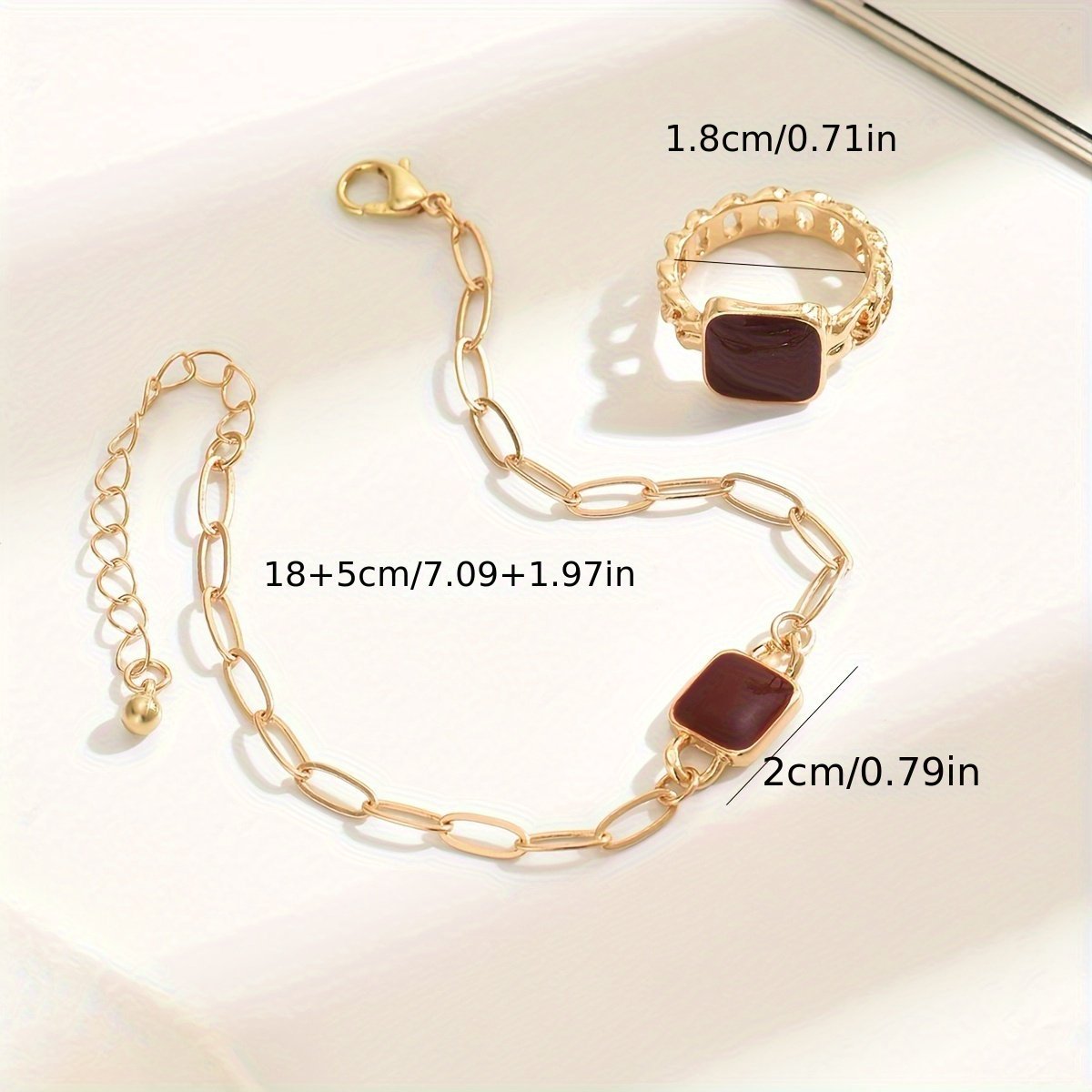 Dainty Women 14K Gold Plated Agate Bracelet And  Ring Set