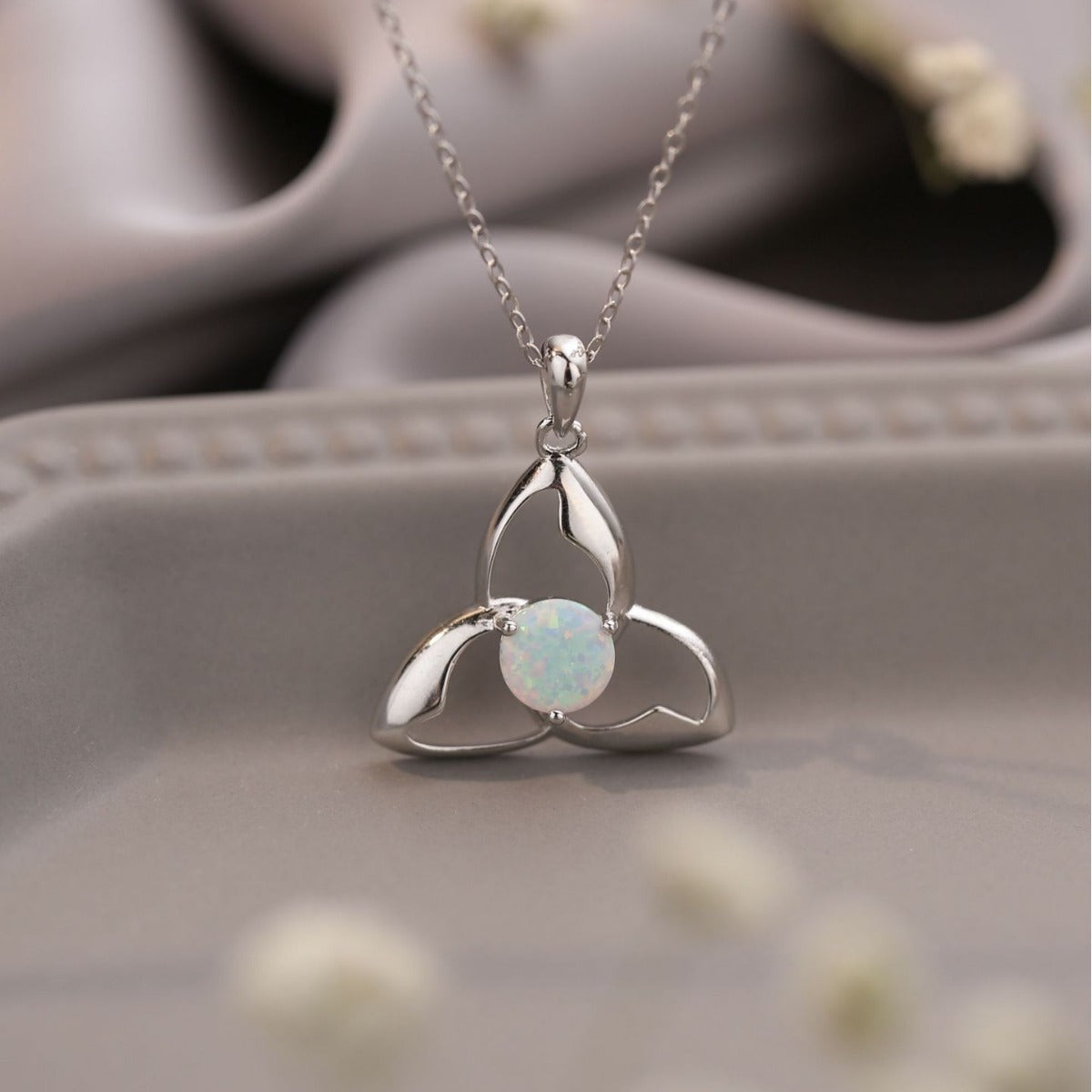 Celitc women Necklace 925 Silver Pendant White Round Opal Pendant