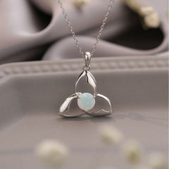 Celitc women Necklace 925 Silver Pendant White Round Opal Pendant