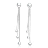Women Pearl Silver Plated Fringe Long Earrings
