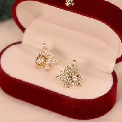 Christmas Tree Rotatable Earrings Shiny Rhinestone