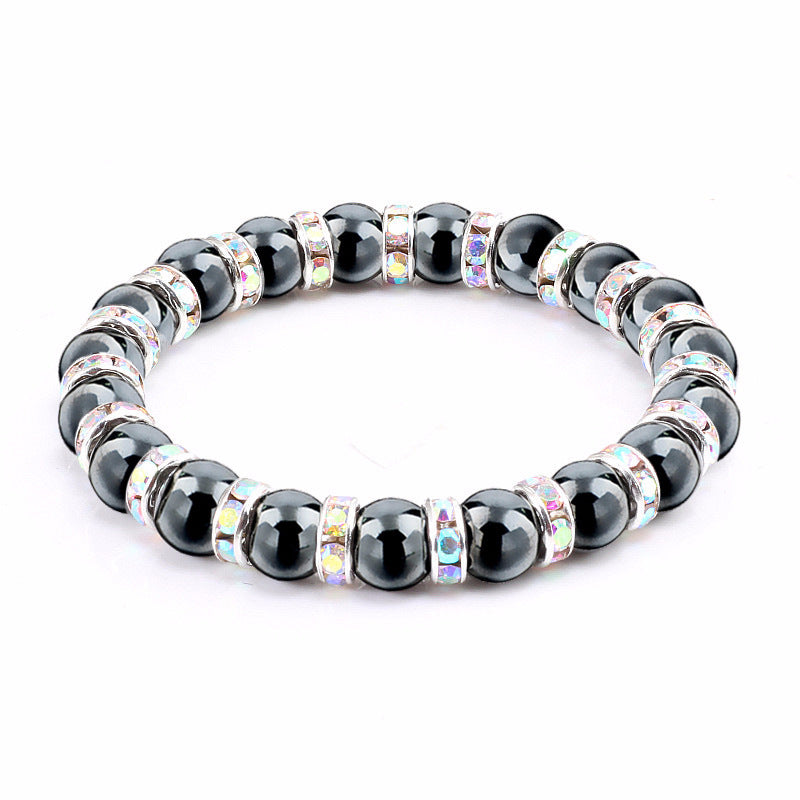 Haematite Unisex Beaded Bracelet Micro Inlay Rhinestones