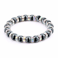 Haematite Unisex Beaded Bracelet Micro Inlay Rhinestones