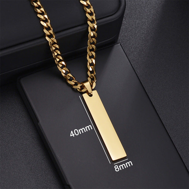 Yahoya Men Stainless Steel Long Strip Military Necklace
