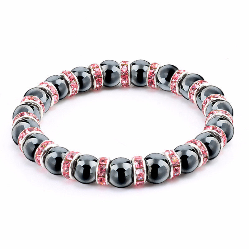 Haematite Unisex Beaded Bracelet Micro Inlay Rhinestones