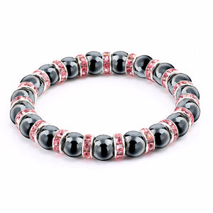 Haematite Unisex Beaded Bracelet Micro Inlay Rhinestones