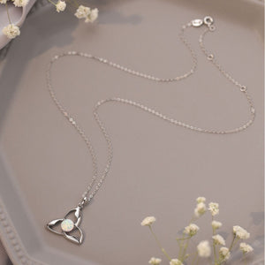 Celitc women Necklace 925 Silver Pendant White Round Opal Pendant